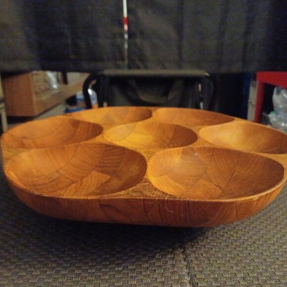 Vintage Lazy Susan Rotating Wooden Serving Tray Platter - Picture 3 of 4